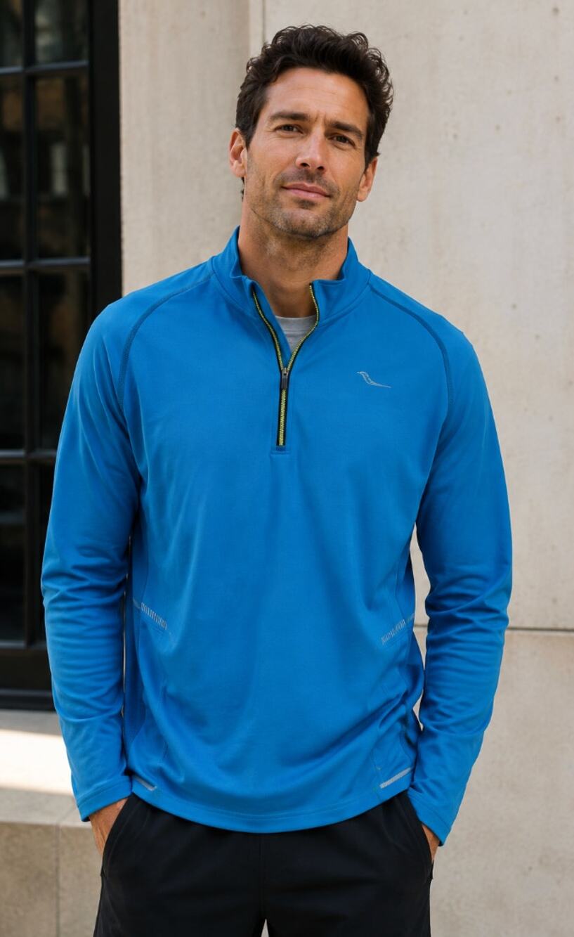 Saucony Mens 1/4 Zip Running Pullover XL Blue Performance Gorpcore Utility